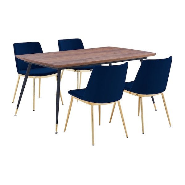 Armen Living Messina Blue Velvet 5 Piece Rectangular Dining Set SETMSDIBLU5E - main